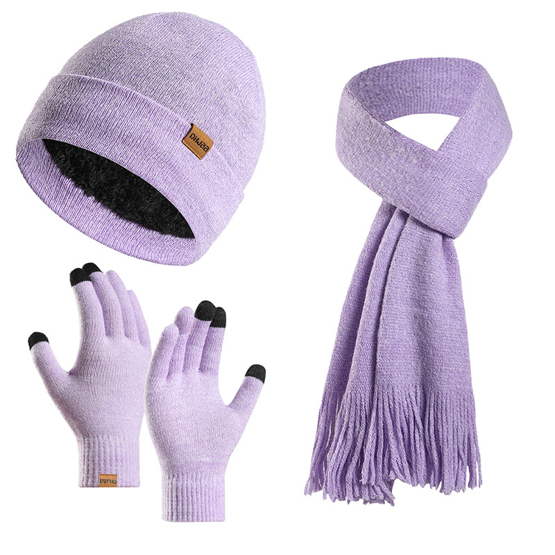 3 PCS Winter Hat Scarf Gloves Set, Soft Warm Knit Beanie Hat