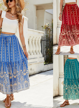 Summer Maxi Skirts for Women Fashion Boho Long Skirt 女长裙