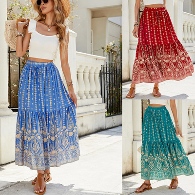Summer Maxi Skirts for Women Fashion Boho Long Skirt 女长裙