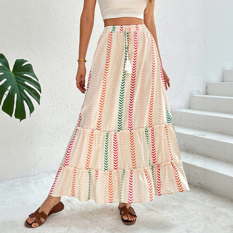 Women Boho Maxi Skirt Summer Long A-Line Skirts 波西米亚长裙图片