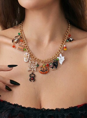 Halloween Pumpkin Ghost Pendant Party Long Chain Necklaces