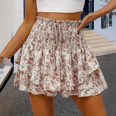 Women Shorts with Pockets Summer Casual Shorts印花阔腿短裤女
