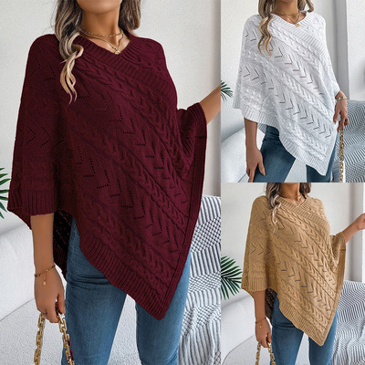 Women Knit Poncho Sweater, Lightweight Knitted Shawl Wraps