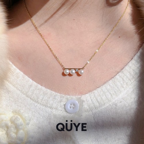 轻奢高级感镶钻平衡木天然淡水近圆形珍珠项链毛衣链