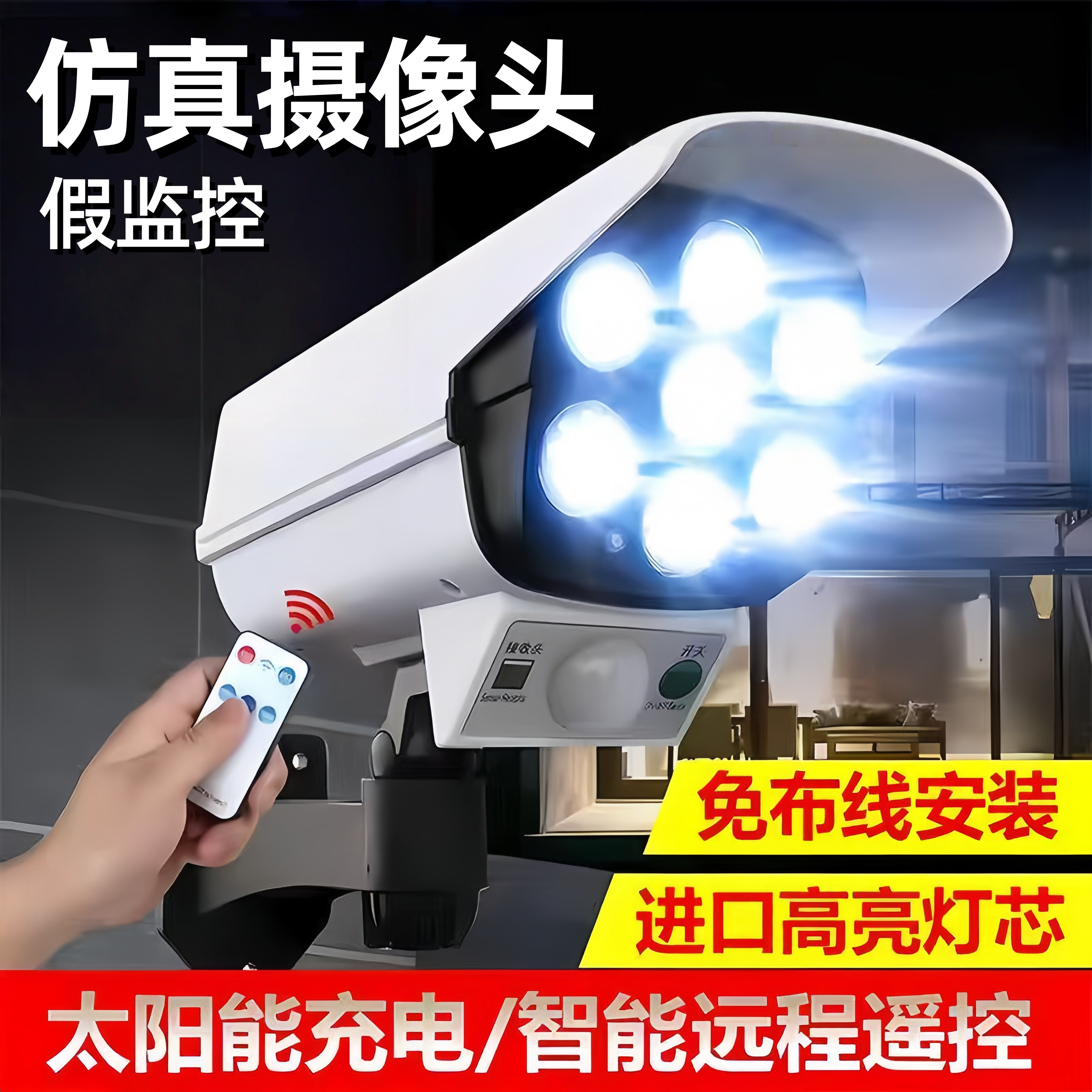假监控仿真摄像头带照明灯高清夜视1200线日夜全彩色室外防水白光