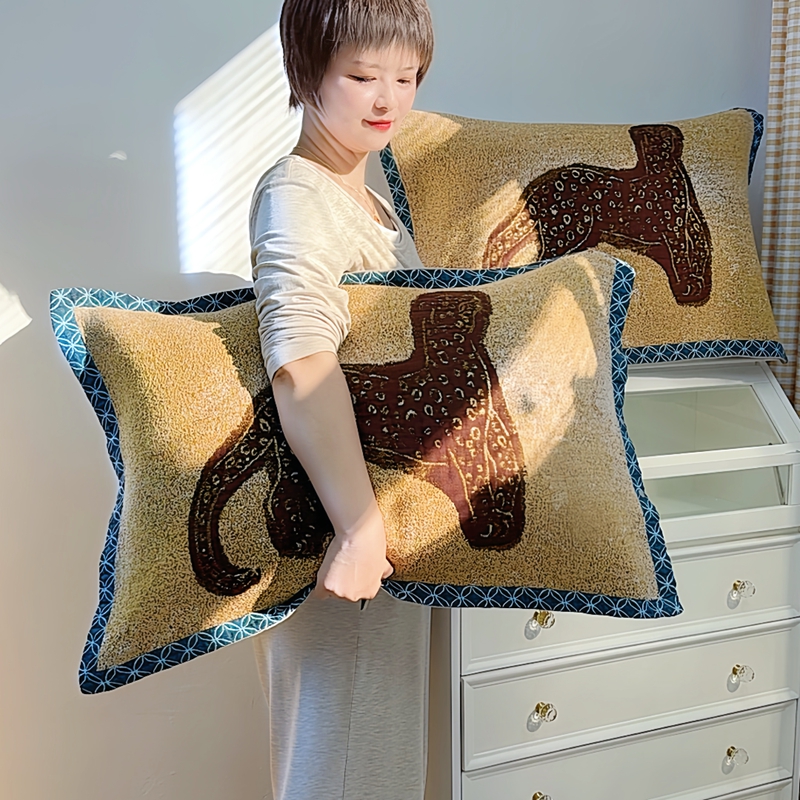 高密纯棉纱布枕套中式复古风全包按扣水洗纱布枕头芯套48*74一对