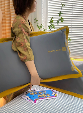 轻奢极简风按扣式纯棉纱布枕套高密加大厚枕头套一对家用成人吸汗