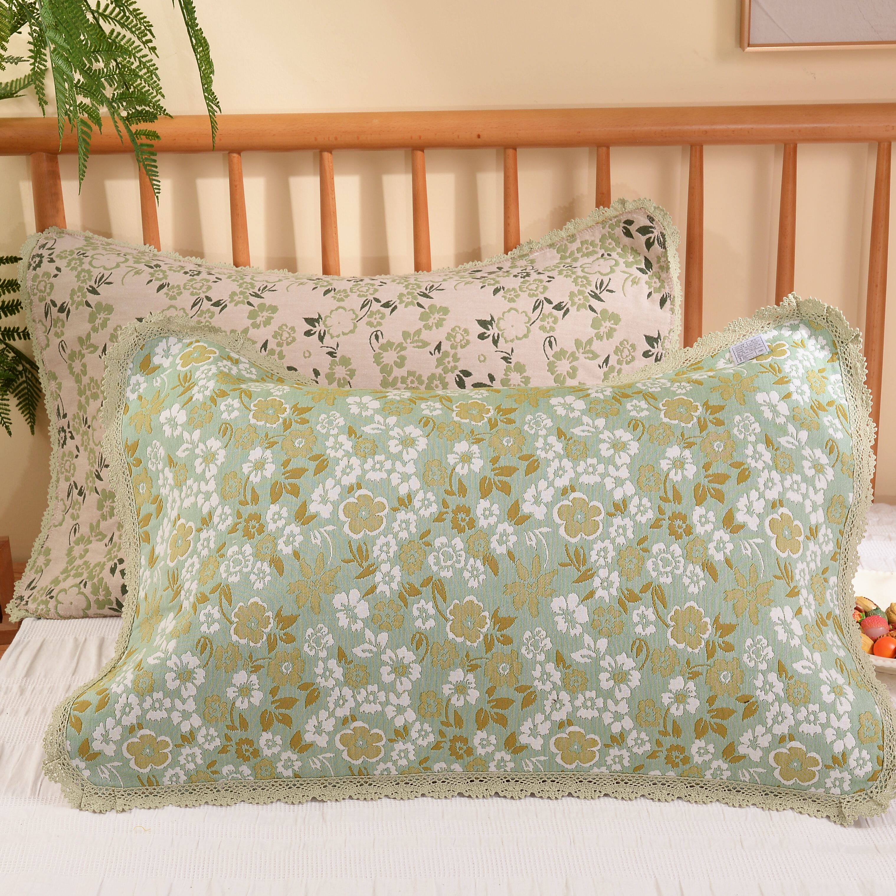 法式花边田园风碎花纯棉纱布枕巾透气亲肤加厚成人单人枕头盖巾