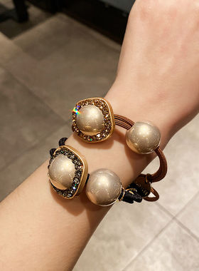 韩国东大门珍珠新款简约ins水钻发绳网红同款高档丸子头头绳发饰