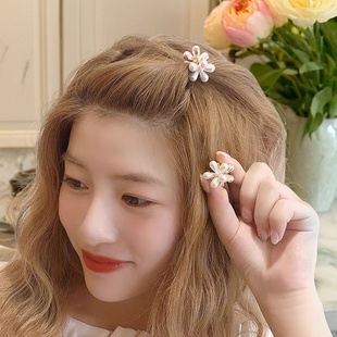 超仙珍珠五瓣花夹侧边发夹抓夹少女刘海发卡顶夹小迷你夹子头饰