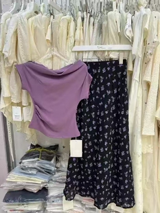 t恤女性感时尚 纯欲斜领露肩短袖 褶皱上衣t 设计感小众法式 2026夏季