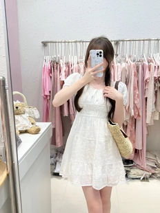 法式 甜美温柔风裙子女 初恋白色连衣裙女春夏2025新款 收腰显瘦短袖
