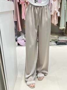 甜美光泽质感香槟色醋酸阔腿缎面裤 女夏冰丝直筒休闲拖地高个加长