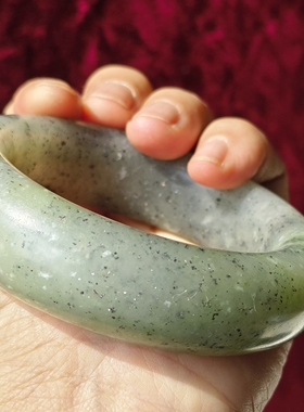 新疆籽料青花手镯肥厚轮胎版水墨意境镯56飘翠三色手镯