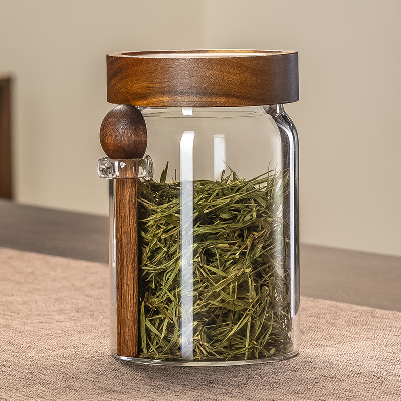 透明小号茶叶罐家用密封罐带勺