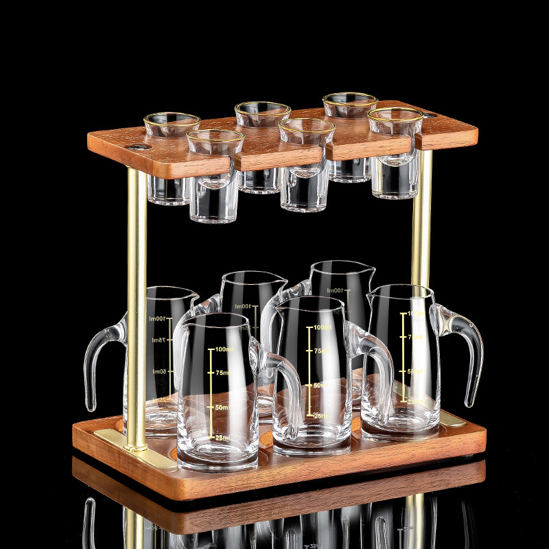 专用酒具白酒杯架置物摆件家用创意分酒器竹木制托架子收纳展示