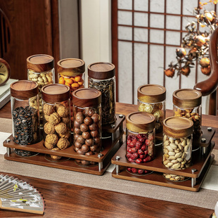 新中式高颜值玻璃干果罐收纳套装家用分格果盘坚果瓜子零食密封罐