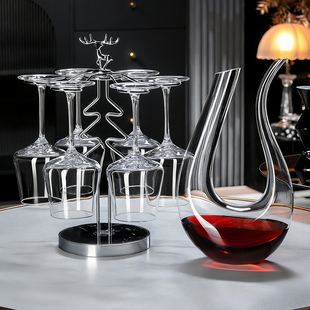 轻奢高档红酒杯套装 家用水晶玻璃葡萄酒醒酒器创意高脚杯架倒挂架