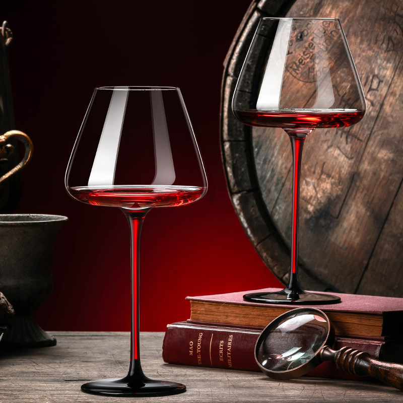 黑领结水晶红酒杯套装家用高脚杯勃艮第大号红杆黑脚高档奢华酒具