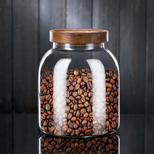 大号咖啡豆保存罐相思木密封罐玻璃瓶子咖啡粉储存罐食品级储物罐