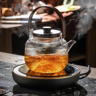 家用烧茶炉办公室煮蒸茶器小套玻璃花茶壶泡茶壶 电陶炉煮茶器套装