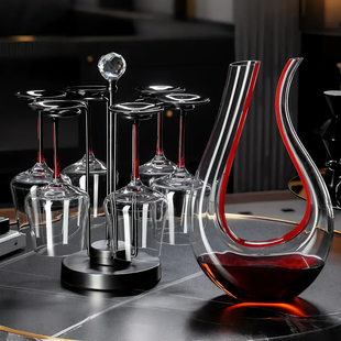 高颜值红酒杯套装家用高档水晶玻璃醒酒器创意装饰摆件杯架倒挂架