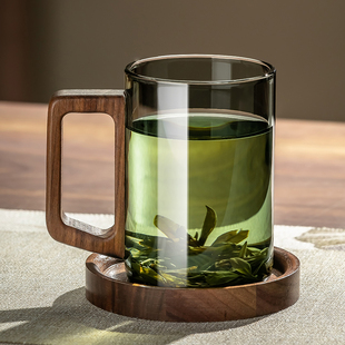 办公室水杯玻璃杯家用耐高温喝水花茶绿茶杯子高颜值客厅泡茶套装