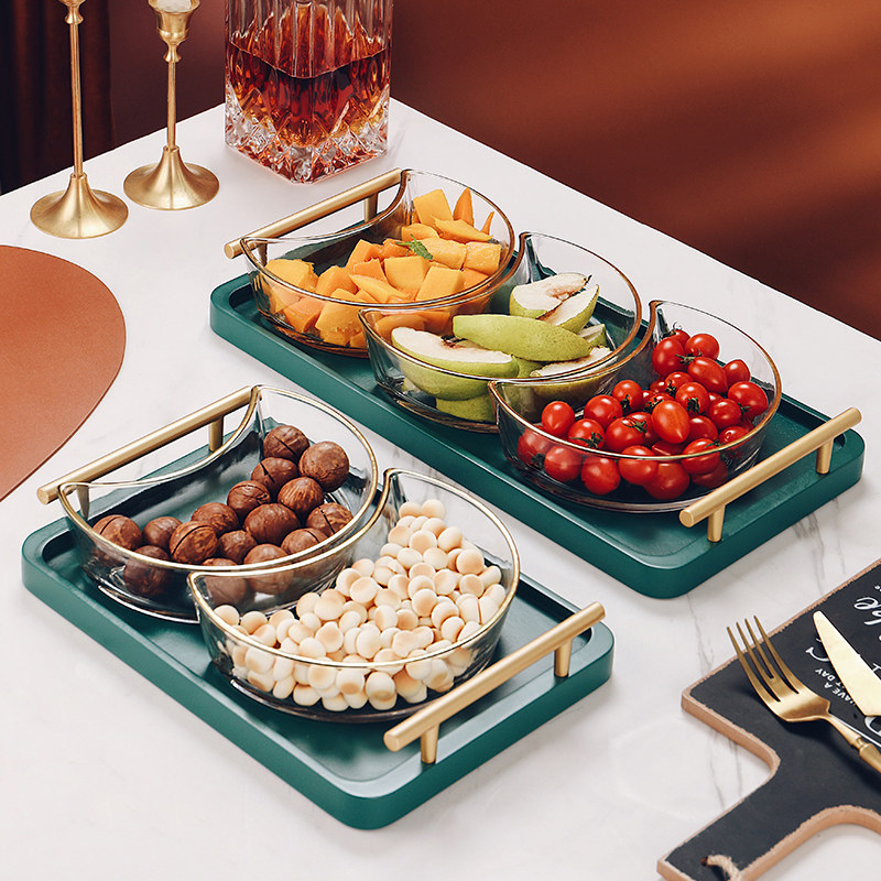 创意月牙水果盘玻璃分格家用客厅零食拼盘干果网红糖果点心小吃盘