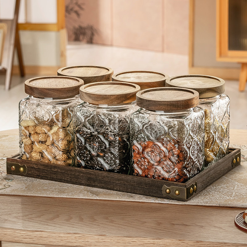 玻璃干果盘家用客厅茶几零食盘高颜值茶点糖果坚果盘密封收纳罐子