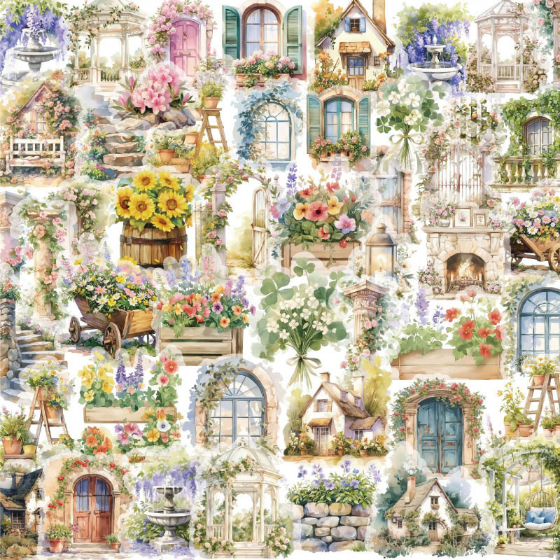 田园花卉贴纸124张透明花朵手账手机壳杯子笔记本电脑头盔DIY防水,3C数码配件,笔记本个性小贴纸,淘宝优惠券,粉丝福利购,淘宝优惠卷