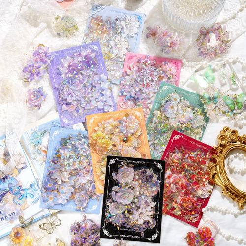 无界花谱PET立体冰晶镭射烫金贴纸复古花朵手帐咕卡相册装饰贴画