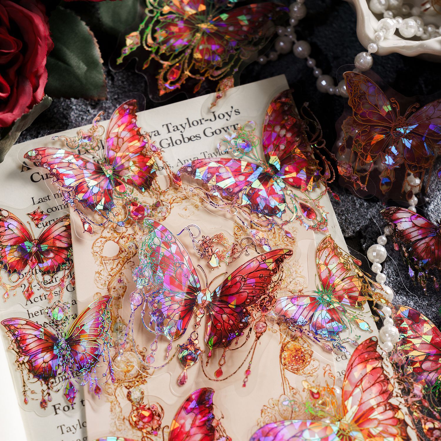 立体镭射宝石蝴蝶贴纸手帐