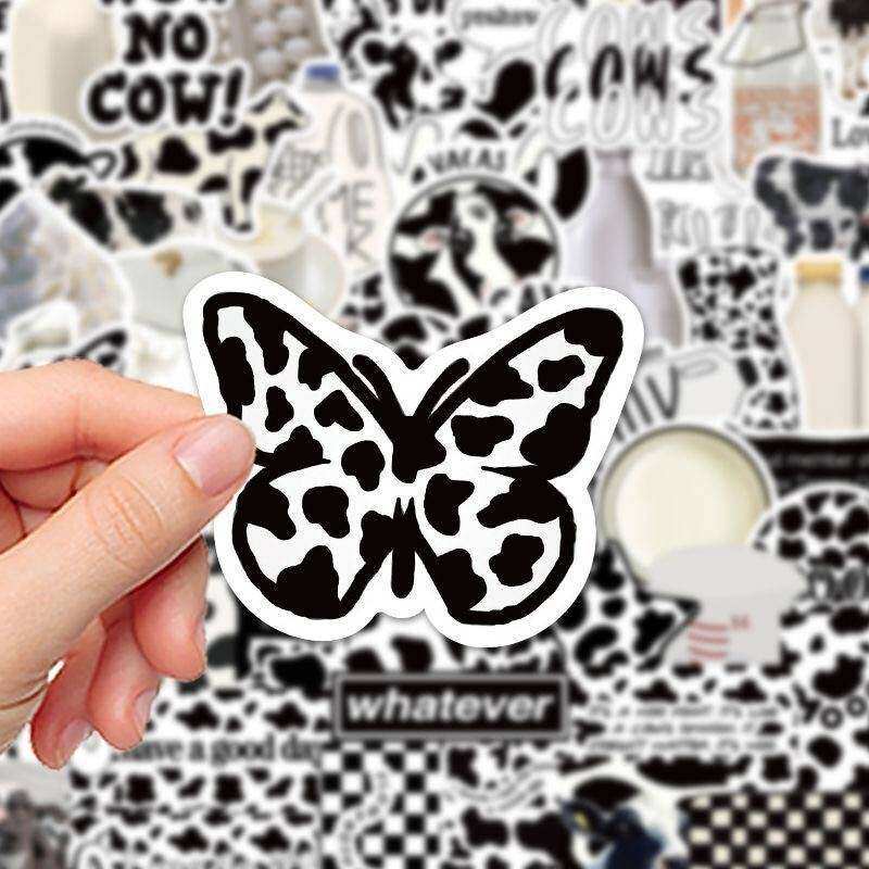 65张创意黑白奶牛DIY行李箱笔记本电脑手机个性贴纸英文手账装饰