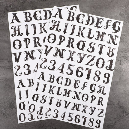 艺术感英文字母贴纸数字水杯笔记本电脑手机壳手帐素材儿童贴画