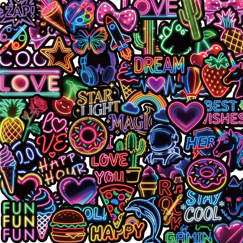 霓虹灯贴纸124张个性创意手机手账行李箱笔记本电脑吉他头盔装饰