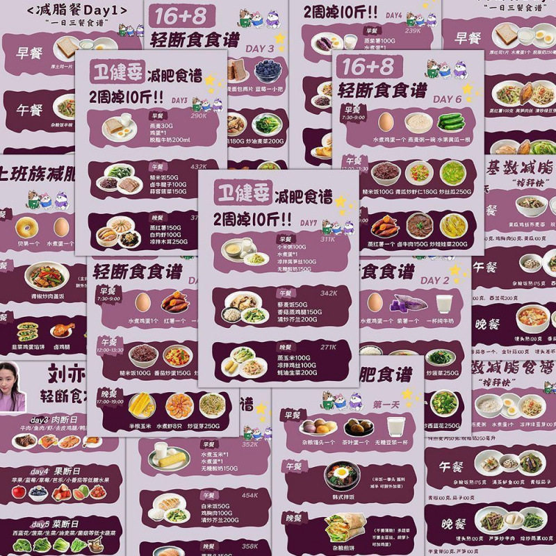 减肥食谱贴纸106张菜谱DIY手账手机笔记本电脑行李箱相册日记装饰
