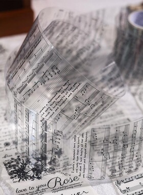 背后的时光复古英文音符胶带贴纸pet手帐diy英语贴画自粘透明素材