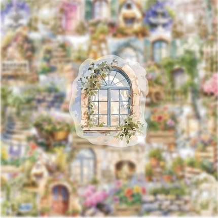 124张田园花卉贴纸透明花朵清新手账笔记本电脑手机行李箱DIY装饰