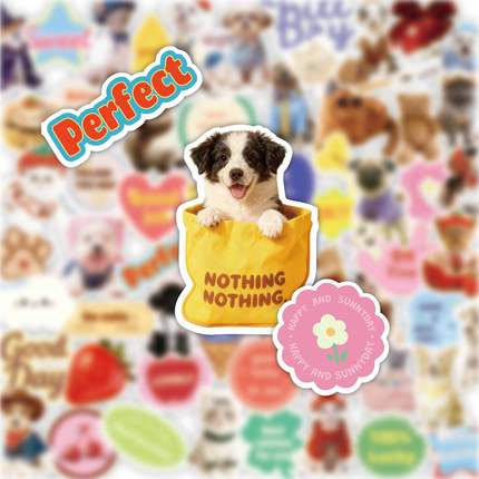 124张萌宠文字贴纸可爱卡通动物DIY手账手机笔记本电脑行李箱装饰