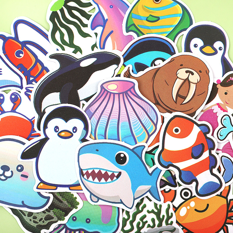 海洋动物贴纸可爱卡通手账手机壳日记本相册DIY装饰防水儿童贴画