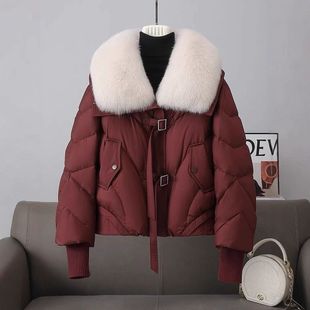 2024冬新大毛领狐狸毛皮草羽绒服宽松百搭鹅绒内胆皮草外套短款 女