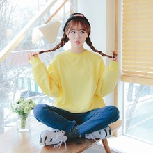 韩版不加绒鹅黄色女小鸡宽松卫衣1