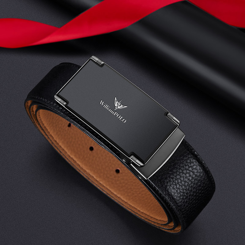 英皇保罗正品皮带男真皮平滑扣头层牛皮板扣打孔腰带商务简约裤带