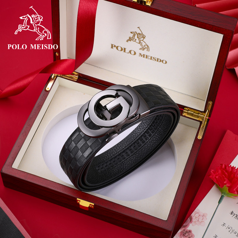 正品保罗皮带男真皮自动扣2024新款潮男士腰带品牌高档纯牛皮裤带