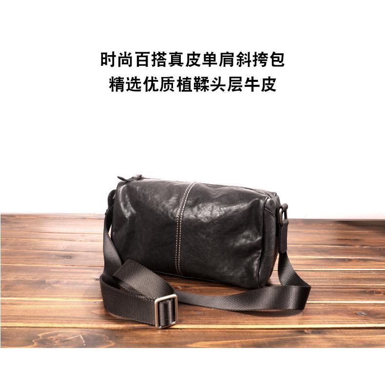 原创真皮男士通勤单肩斜挎包植鞣软牛皮小包简约男包高级感枕头包