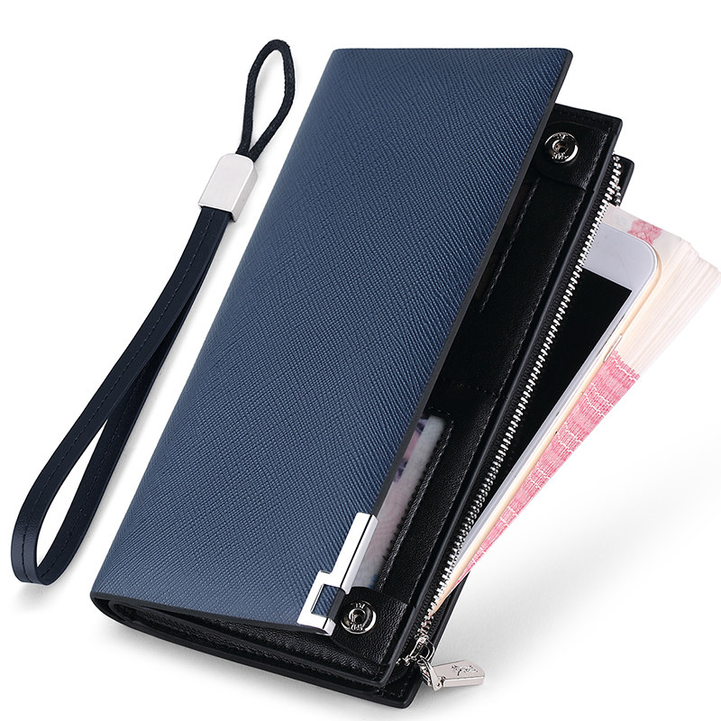 英皇保罗真皮长款钱包男士大容量多卡位卡包头层牛皮防盗刷手拿包