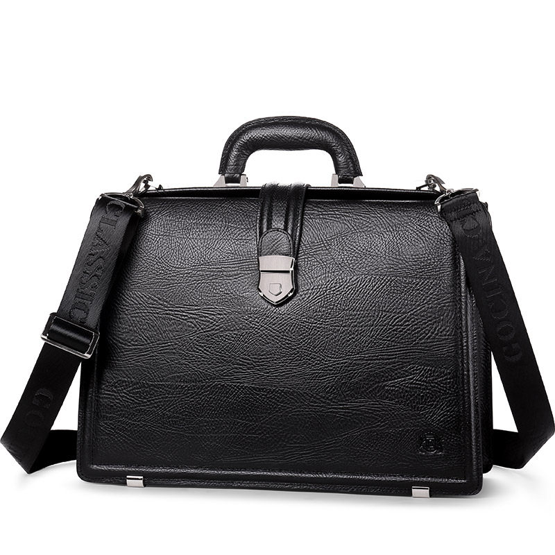 库奇正品男士真皮手提包密码锁公文包大容量商务单肩包牛皮男包潮