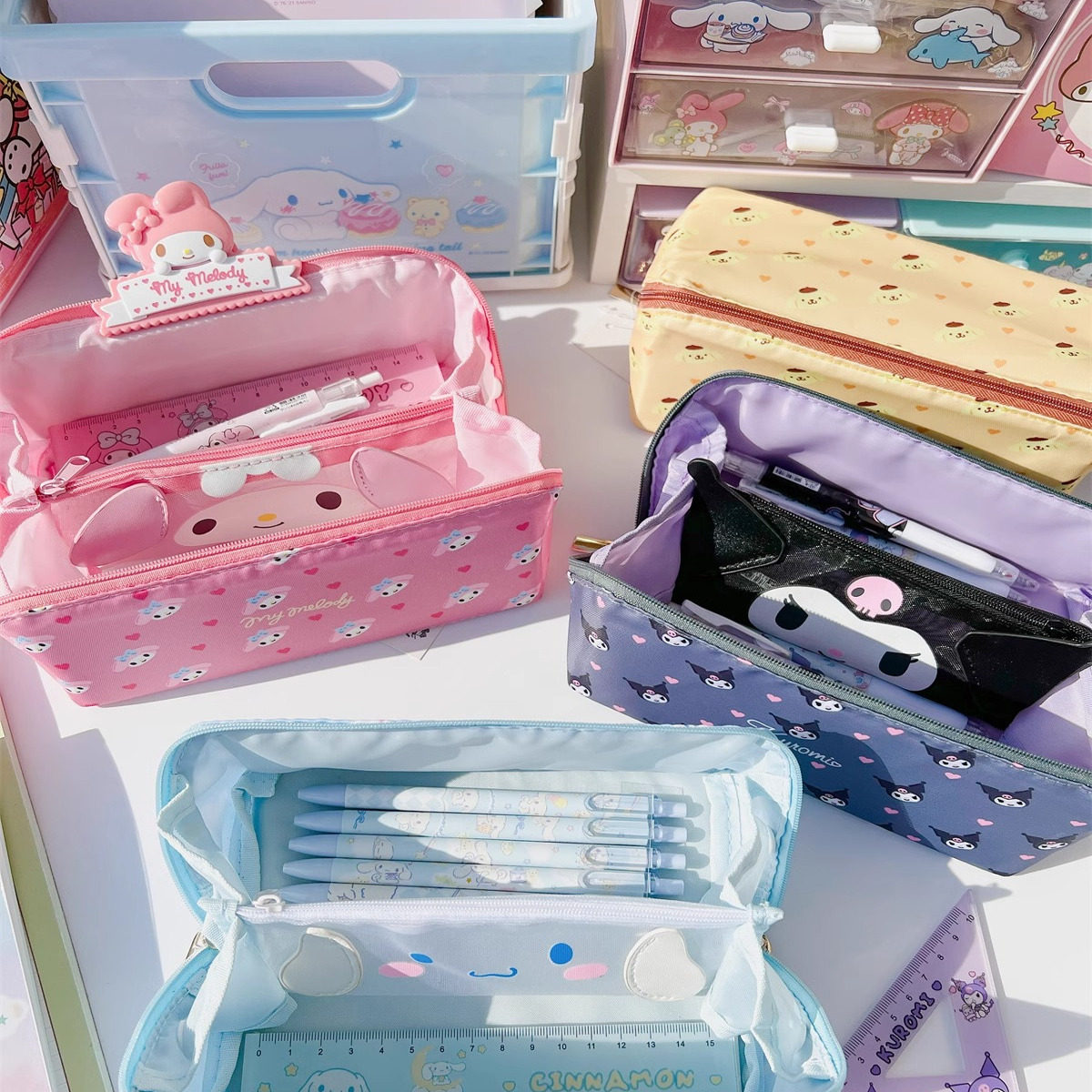软萌折叠笔袋大容量化妆包文具袋收纳袋卡通可爱学生少女心铅笔袋
