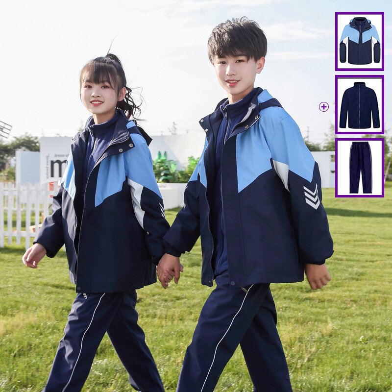 2022秋冬校服中学生反光防寒三件套抓绒园服小学生可拆卸冲锋衣