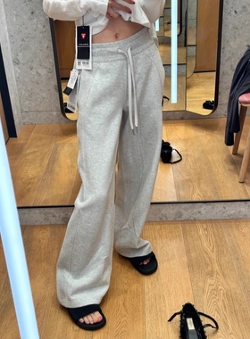 Lulu同款抓绒卫裤女秋冬scua加绒阔腿裤高腰瑜伽运动休闲直筒长裤